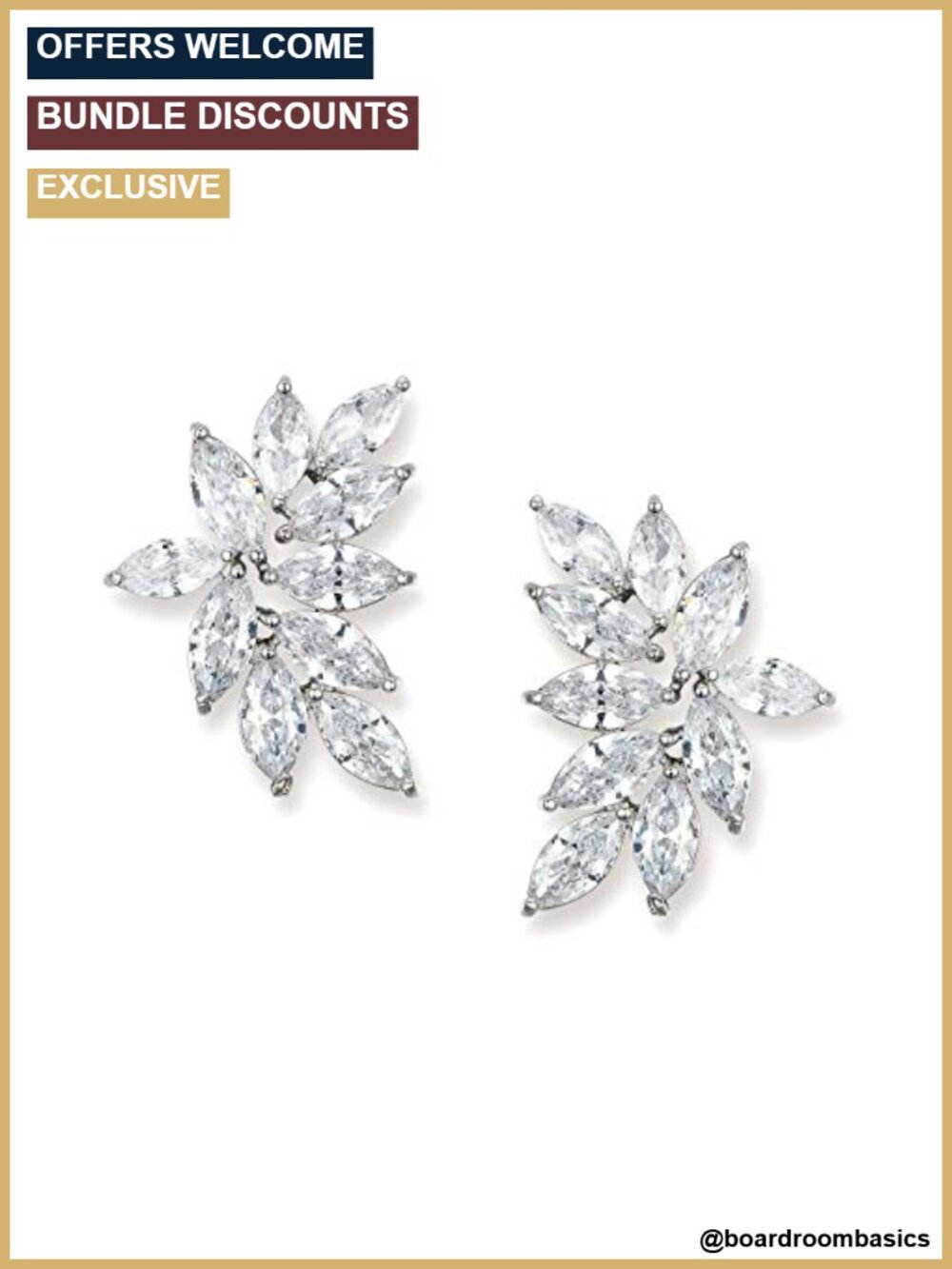 Crystal Bridal Earrings Cubic Zirconia Silver Plated Stud Wedding